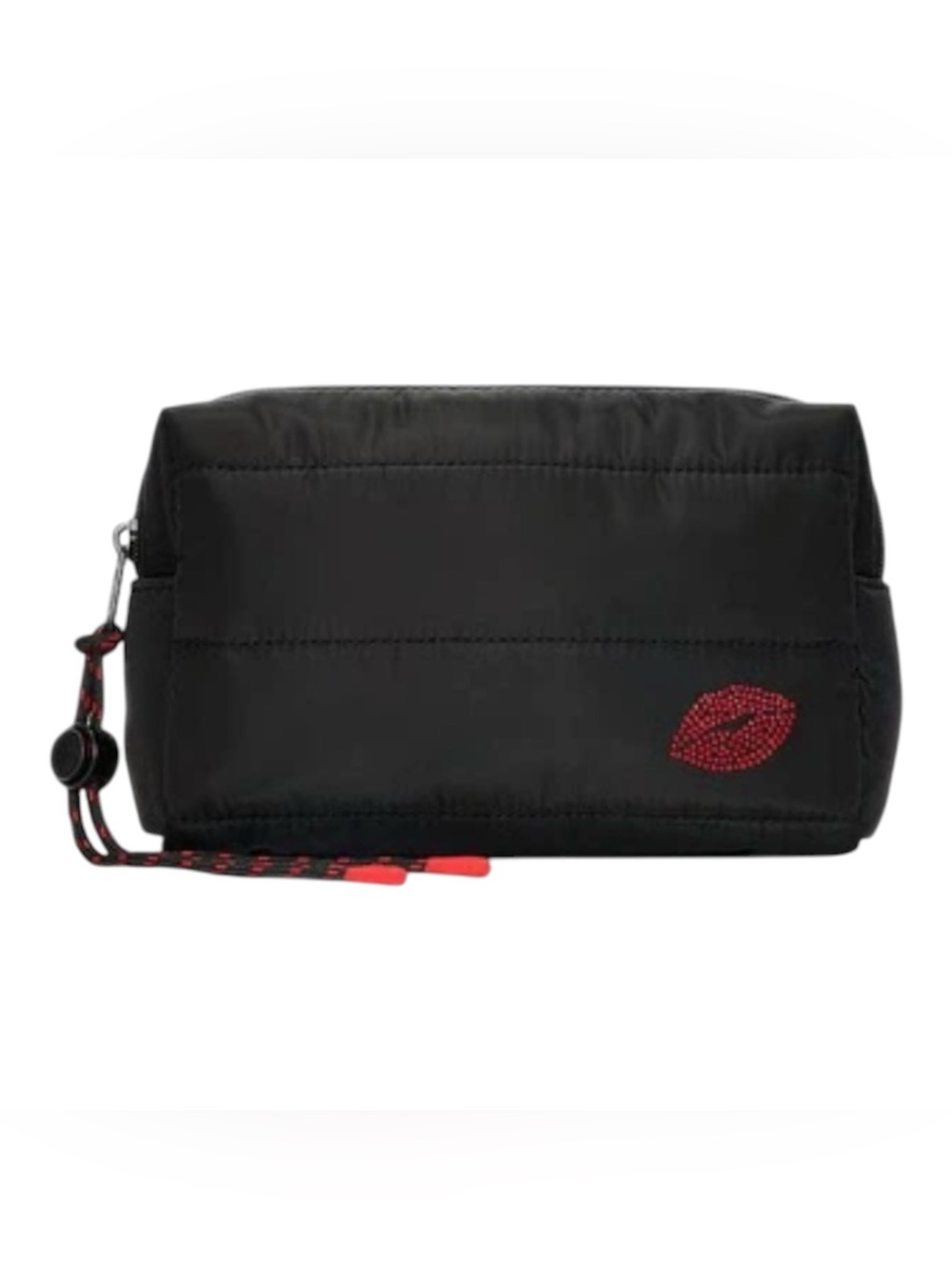 Victoria’s Secret PINK Quilted Cosmetic Pouch with Rhinestone Kiss Lip Black
